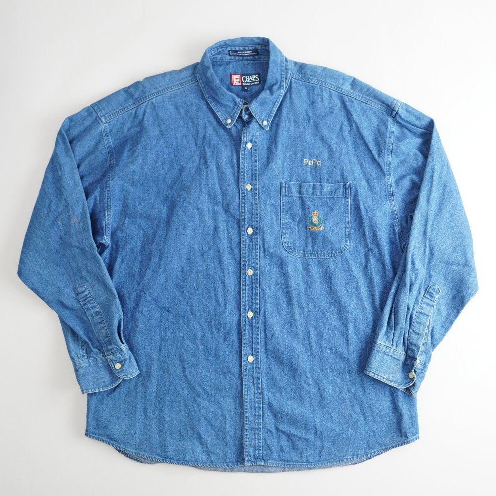 Vintage Chaps Ralph Lauren Denim Button Down Shirt Long Sleeve Mens Size XL